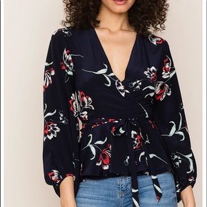 NWT YUMI KIM NAVY TULIP 100% Silk True Wrap Top M